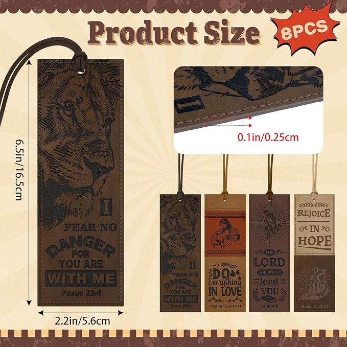 8PCS Leather Bookmark Bible Bookmarks for Reading Women Men Teacher Book Lovers Gifts, Stitched Religious Christian Bookmark Page Markers Inspirational Bible Verse Scripture Book Marks (Vintage-2)