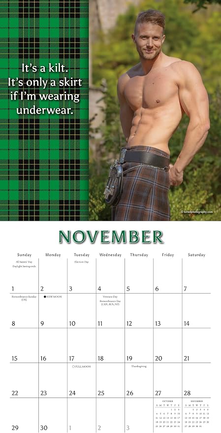 Kilty Pleasures 2026 Mini Wall Calendar: Funny Scottish Humor Calendar with Handsome Men in Kilts & Highland Plaid, 7" x 7"
