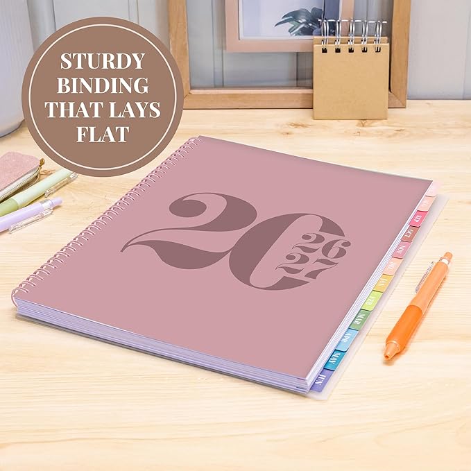 Rileys Academic Planner 2026-2027, Daily, Weekly & Monthly Planner, July 2026 - June 2027, Student Notes Pages, Twin-Wire Binding, Weekly Agenda for School & Work (8.5 x 11-Inches, Typographic, Pink)