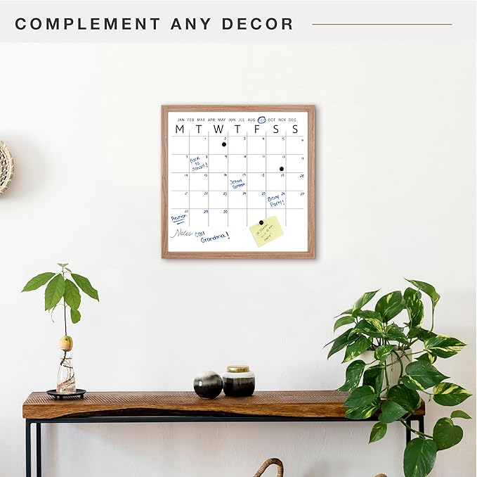 MCS Dry Erase Calander 24x24 Walnut Framed Monthly Calendar for The Wall, Stay Organized with Family Planner for Appointments, Sports, Events & More