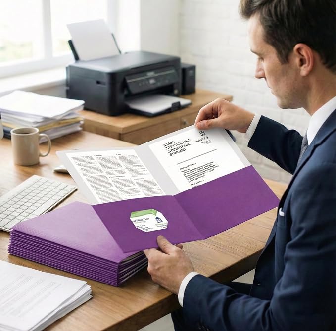 Zzrywuty 100 Packs Paper Purple Folders with Pockets for Students,Businessmen and Office Workers,Letter Size,Two Pocket Folders with Card Slot for Office,Business,School Supplies
