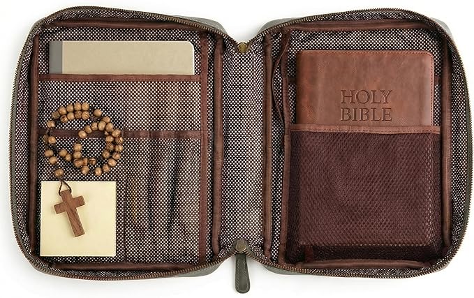 LEATHER VILLAGE Handmade Vintage Leather Embossed Bible Cover for Men & Women - Large Protective Bible Case & Organizer for Church, Travel & Study Christian Religious Antique Bookmark - Olive