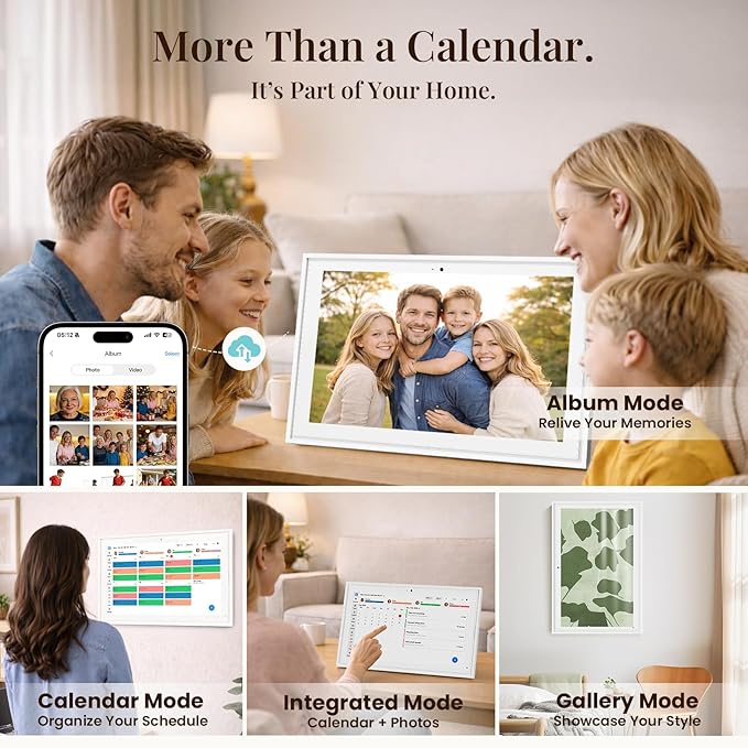 15.6" Electronic Wall Calendar & Digital Family Planner, 2K Smart Touchscreen Display with Video Call, Chore Chart & Shared Family Schedule, 4+64GB, Wall or Desk Mount, Interactive Calendar Organizer