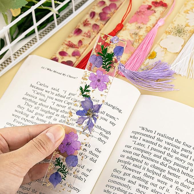 4pcs Pressed Flower Bookmark Pretty Floral Bookmark Durable Handmade Dried Flower Bookmarks for Women Reading Gift (Style B)