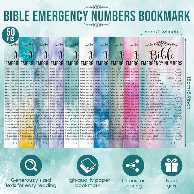 Feifeiya 50 Sets Christian Mothers Day Gifts Bulk Religious Pens Bible Verse Emergency Numbers Bookmarks Scripture Catholic Gifts for Women Men Church Welcome Sunday School(Watercolor,English)