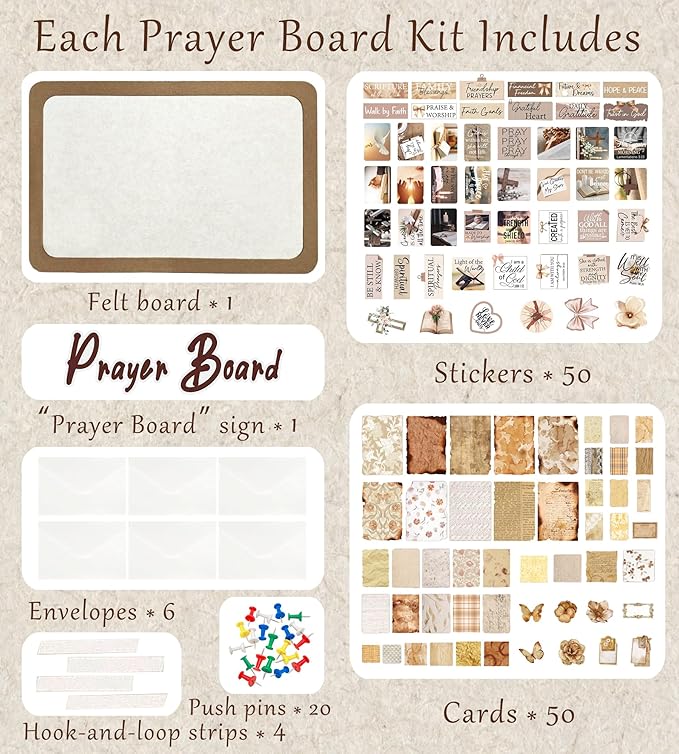 Bulletin Board 23.6×15.7 inches 129 Pcs Prayer Board Supplies Kit for Women with Board, Envelopes, Pins, Boho Decorative Stickers Cards for Home Office Classroom School Wall Art