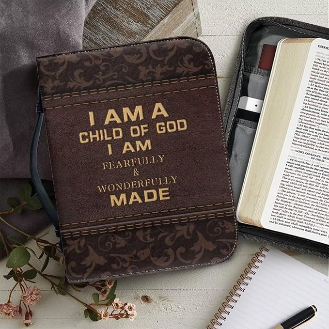 Retro Floral Women Bible Carrying Case - Multi-Purpose PU Leather Organizer Bag, Lightweight Protector, Waterproof Carrier, Large Size
