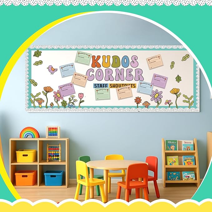 Mooliwe Bulletin Board Kit Staff Shout Out Kudos Corner Decoration Set Employee Gratitude and Recognition Bulletin Board Set with 20 pcs Cutouts for School Classroom Office Wall Door Decor Supplies