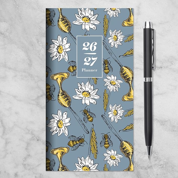 TF Publishing 2026-2027 Honey Bees Small Monthly Pocket Planner with 2 Page Large Calendar Grid and Lined Notes Section - 2 Year Pocket Calendar 2026-2027 Perfect for Purse - 3.5in x 6.5in