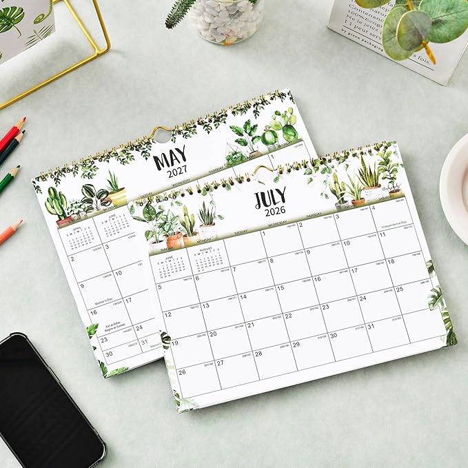 Wall Calendar 2026-2027 - Calendar 2026-2027, Jul. 2026 - Dec. 2027, 11" x 8.5", Wall Calendar 18 month with Twin-Wire Binding + Thick Paper - Plants