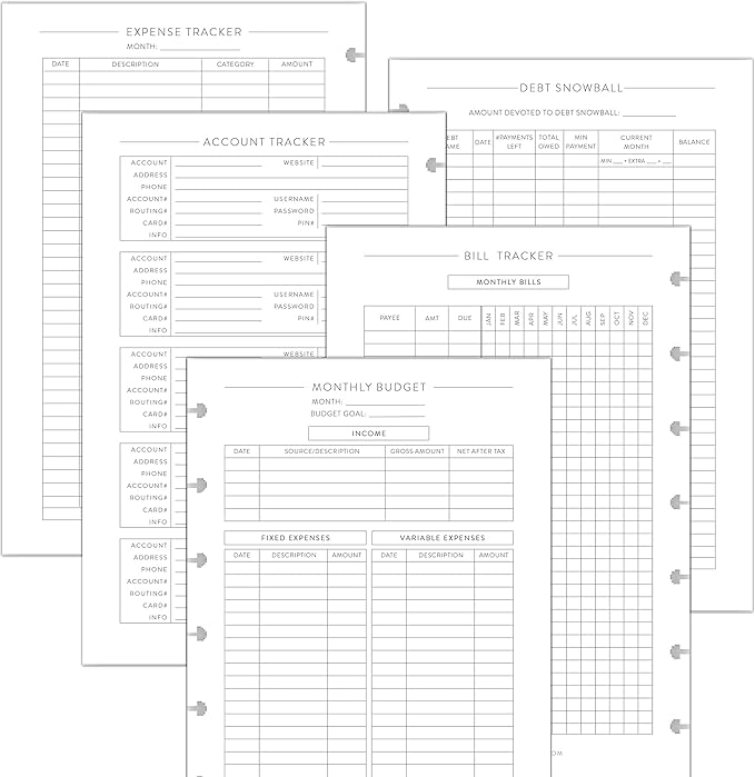 BetterNote Finance Plan Refill for Discbound Notebooks, Bill, Account, Expense, Budget, Debt Snowball, Fits Levenger Circa, The Happy Planner, Arc Systems, TUL, Talia, 1 Year Supply (7-Disc, 4.6”x7”)