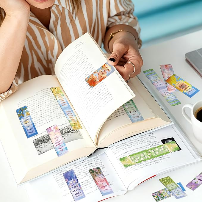 48Magnetic Bookmarks Bible Bookmark Christian Bookmarks Bulk Book Marks for Reading Women Men Adults Kids Book Lovers Gifts, Cute Personalized Religious Magnet Bookmark Clips (Flower)