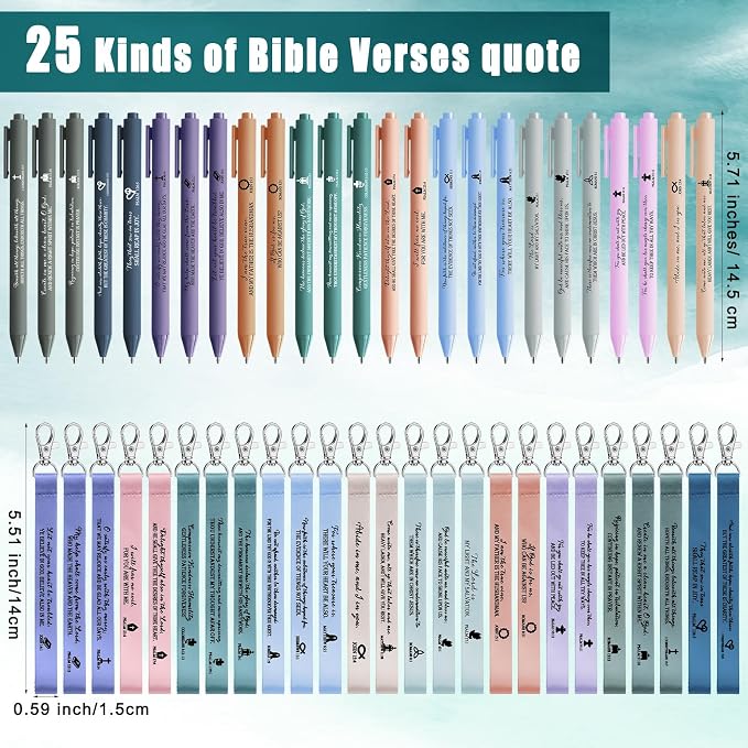Sinload 50 Set Christian Gift Bulk Bible Emergency Numbers Bookmark with Silicone Keychains Scripture Quote Pen Religious Study Supplies for Father Day Church Bible Study Group (Watercolor)