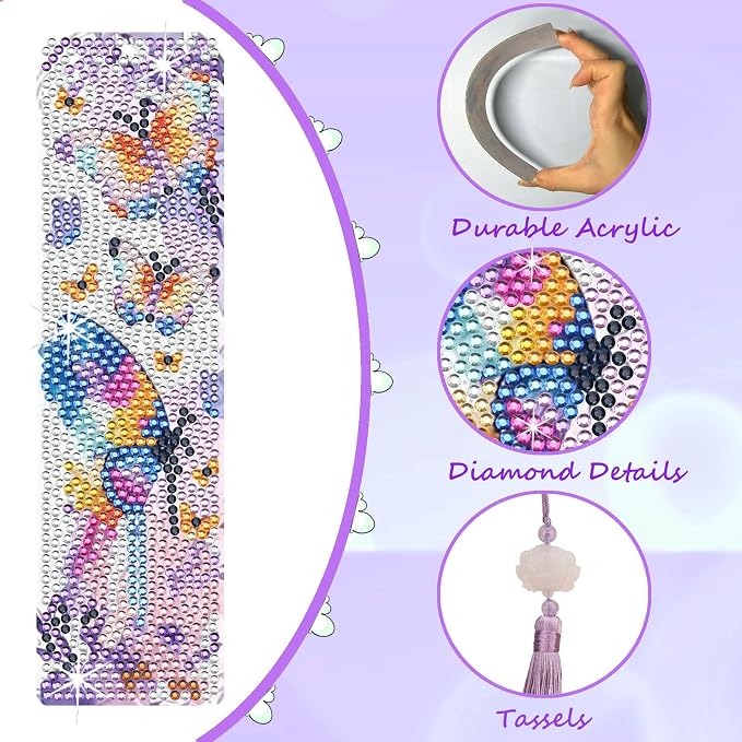 8PCS Diamond Painting Art Bookmarks,Cute Acrylic Bookmarks Crafts Kits Gifts with Pendants for Adult Women Book Lovers (Butterfly)