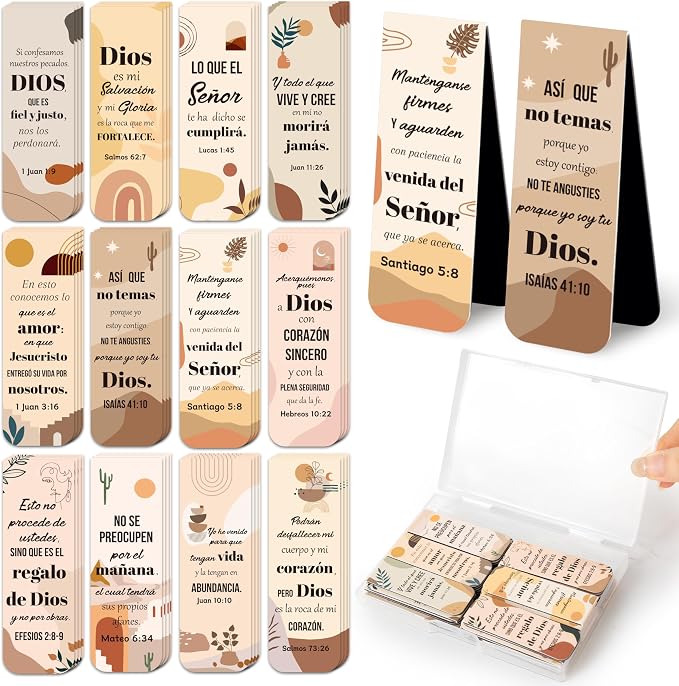 Haooryx Bible Verse Magnetic Bookmarks - 48pcs Boho Spanish Scripture Verse Inspirational Christian Religious Magnetic Clip Bookmarks Motivational Book Marker Church Activity Party Favor Page Markers