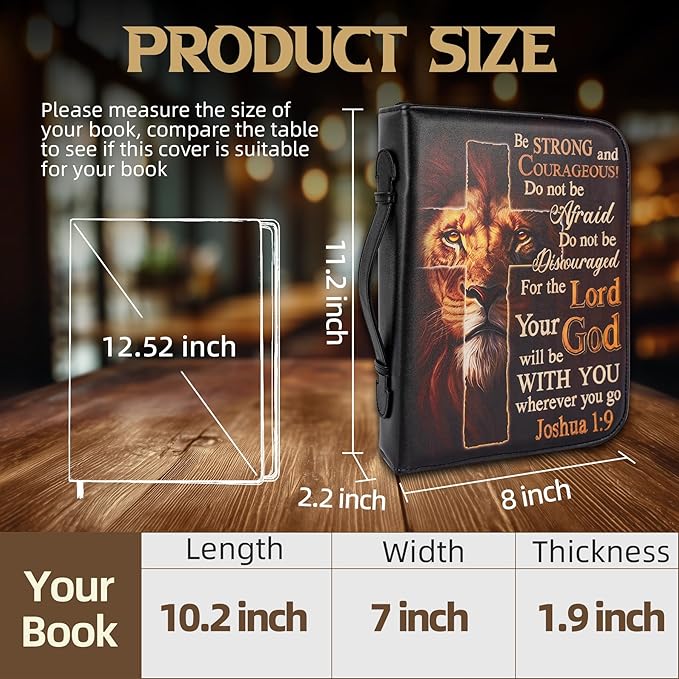 Bible Cover Case for Men Large Armor of God Bible Carrying Case with Durable Handle & Zipper Bible Study Accessories for Boys - Lion