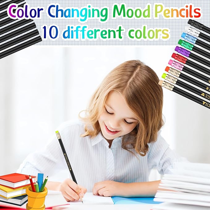 Eersida 200pcs Color Changing Mood Pencils Fun Pencils Bulk for Kids Students Motivational Pencil 2B Assorted Thermochromic Pencil with Eraser (Positive)
