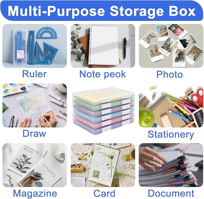 6 Pcs Clear A4 A5 File Box, A4 Paper Organizer Box Scrapbook Paper Storage for 9.8" x 12.4" US Letter Plastic Containers for Craft and Arts Supplies Board Game File Holder Organizer 9" x 12" file case