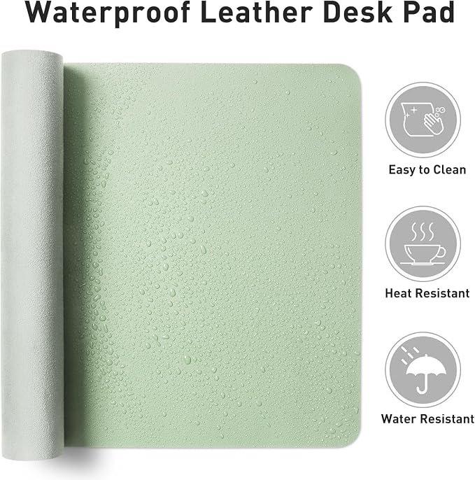 Aothia Faux Leather Desk Mat - Non-Slip PU Leather Desk Blotter, Waterproof Writing Surface, Large Desk Pad for Office & Home (Aqua, 55" x 17")