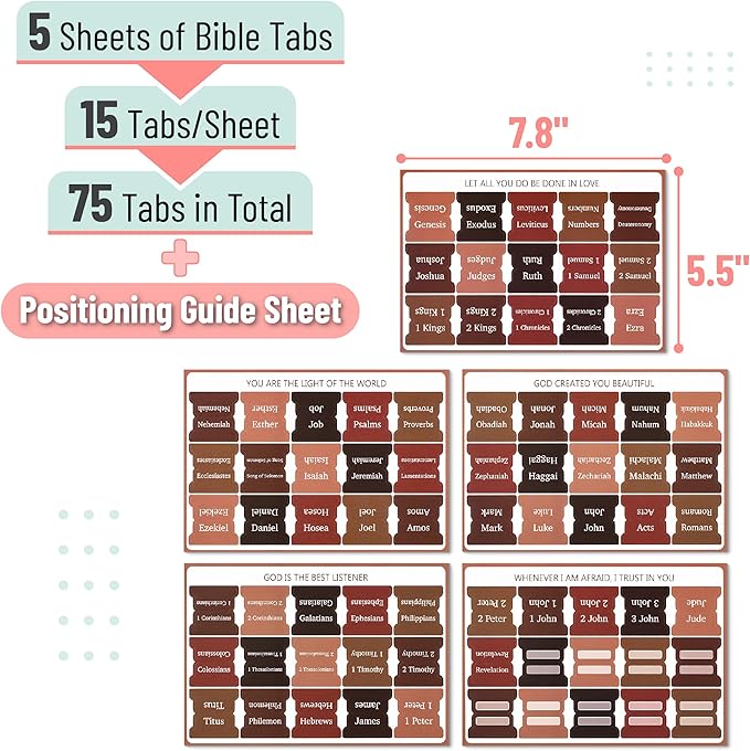 Mr. Pen- Bible Tabs, 75 Tabs, Brown, Laminated Bible Tabs for Women and Men, Bible Tabs for Study Bible, Large Print Bible Index Tabs, Bible Book Tabs, Bible Labels Tabs, Mr. Pen Bible Tabs