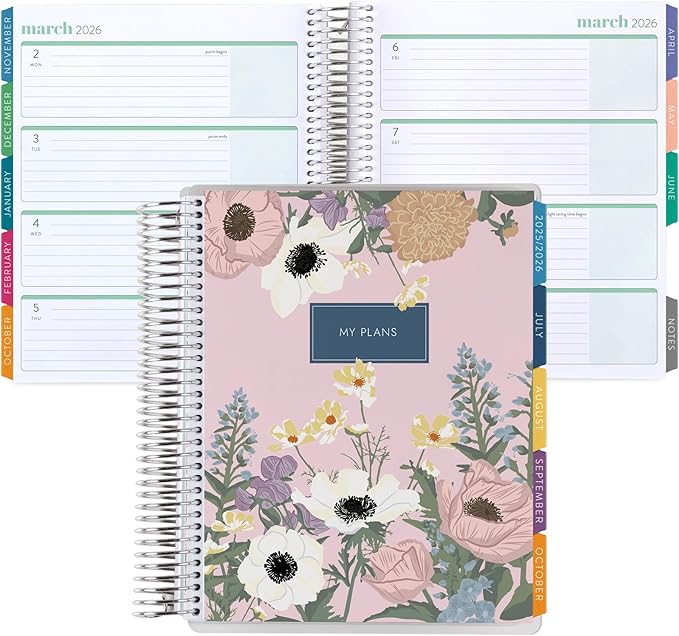 7x9 Coiled Life Planner (January 2026 - December 2026) - Bouquet classic cover, horizontal layout, Hexagon theme, platinum coil