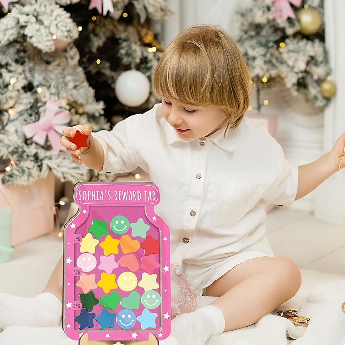 Personalized Magnetic Reward Jar Colorful for Kids Potty Training Star Smile Heart Tokens Good Behavior System Toddler Reward Routine Tool Back to School Gifts for Boys Girls Classroom & Home Décor