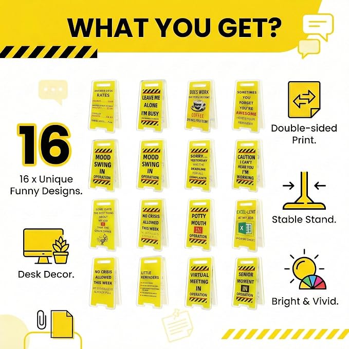 16 Pcs Office Note Holder Clips, Mini Acrylic Yellow Desk Signs Decor Gift for Colleague Leader Employee Birthday