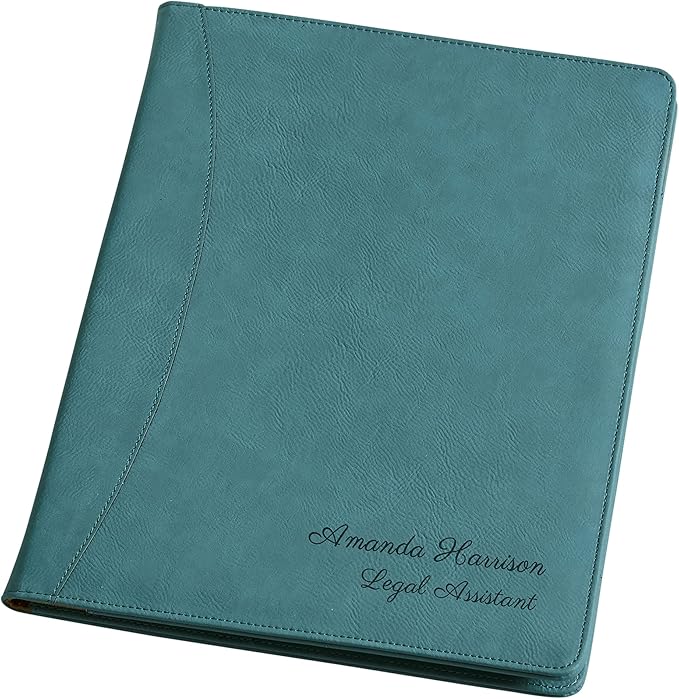 Personalization Universe Signature Series Personalized Full Pad Portfolio - Custom Faux Leather with Notepad, Business Card Slots, and Pen Loop - Ideal for Business, Personal Use, Padfolio