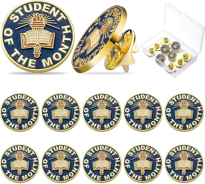 Huquary 10 Pcs Student of the Month Lapel Pins Bulk Appreciation Reward Gifts Enamel Badge Recognition Pins 3/4 Inch Motivational Awards for Students School Classroom Teacher Supplies