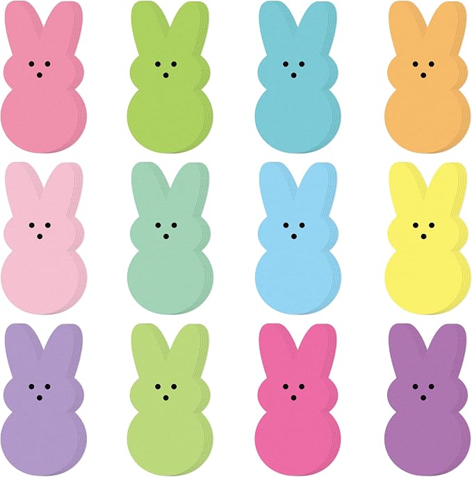 Yopyame Easter Bulletin Board Cutouts - 78pcs Easter Bunny Peeps Rabbit Cutouts Paper Cutting Bulletin Board Decor 12 Color Bunny Name Tags Cutout Classroom Wall Decor for Kindergarten Preschool Decor