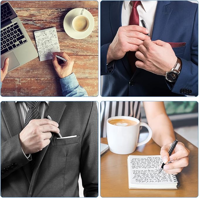 Chinco 16 Pcs Mini Pen 3 Inch Tiny Short Pen for Pockets Notebook Metal Small Ballpoint Bulk for Boss Notepads Notebooks Business Trip Office School Supplies(Silver, Black)
