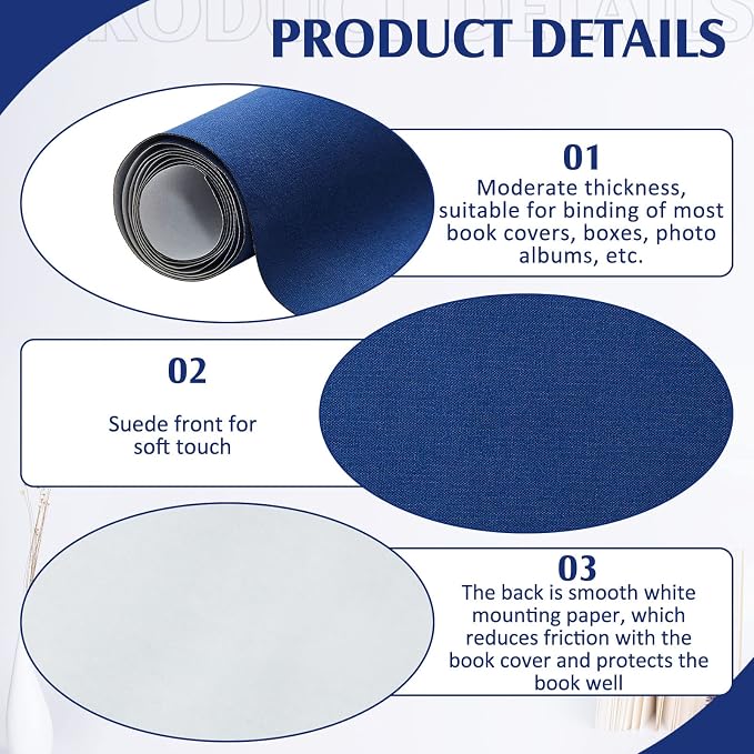 PerKoop Book Cloth for Book Binding 40 x 16 Inch Fabric Surface Paper Backed Bookcover Archival European Durable Strong Bookbinding Supplies Cover Books Album Scrapbooking (Dark Blue)