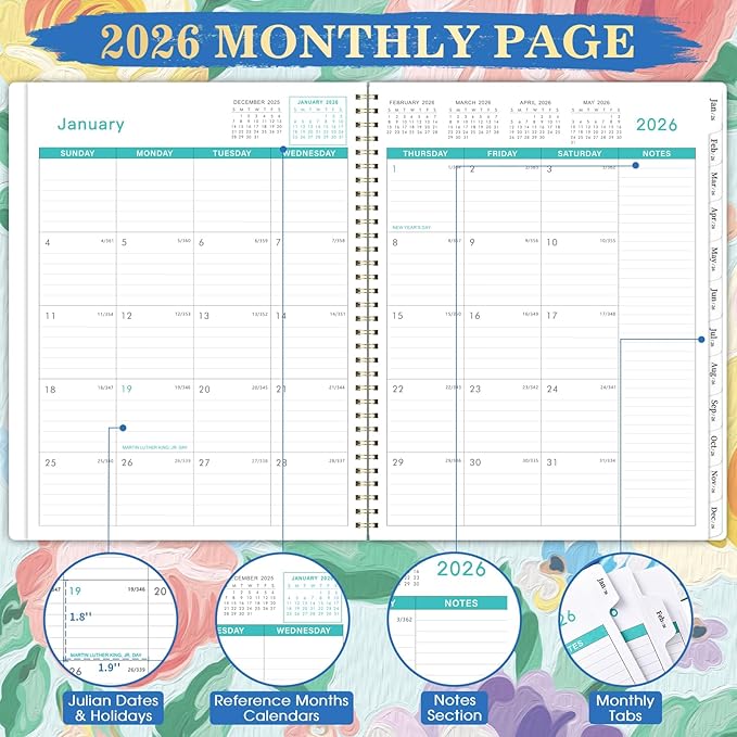2026 Monthly Planner - 2026 Calendar, Jan. 2026 to Dec. 2026, 9'' x 11'', 12 Months Planner 2026, Monthly Tabs, Notes Pages, Back Pocket