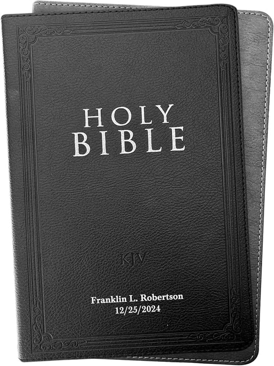 Faux Leather Custom KJV Holy Bible Personalized with Name | Small Text | King James Version Gift and Award Bible for Religious Occasions, Black