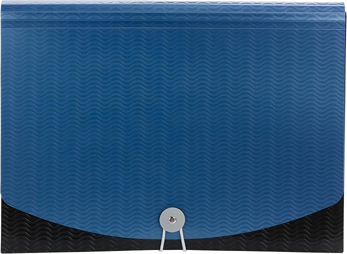 Smead Poly Frequency Expanding File Folders, Flap and Cord Closure, Letter Size, Wave Pattern, 7 Pocket, Blue/Black (70872)