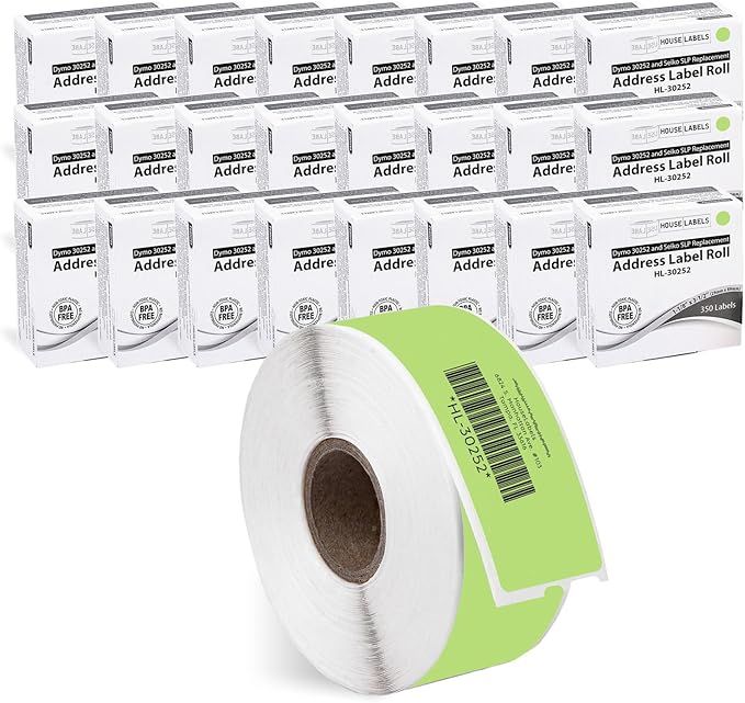 HOUSELABELS Compatible DYMO 30252 Green Address Labels (1-1/8" x 3-1/2"), Strong Permanent Adhesive, Compatible with DYMO LW 450, 4XL, Rollo & Zebra Desktop Printers, 24 Rolls /8400 Labels