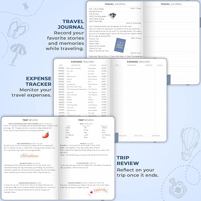 Clever Fox Travel Journal – Vacation & Trip Organizer with Budget Plan, Packing List, Travelling Expense Tracker, A5 (Smoke Blue)