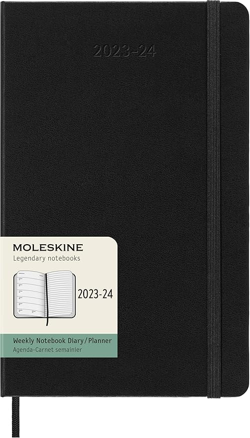 Moleskine 2023-2024 Weekly Planner, 18M, Large, Black, Hard Cover (5 x 8.25)