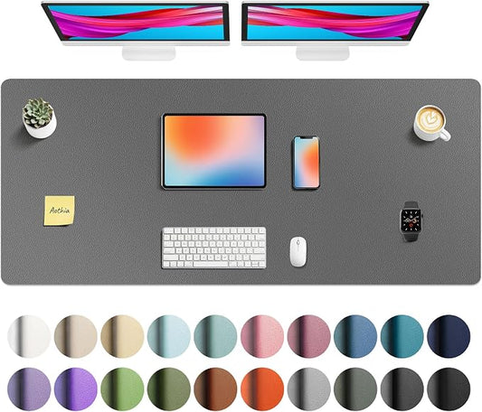 Aothia Faux Leather Desk Mat - Non-Slip PU Leather Desk Blotter, Waterproof Writing Surface, Large Desk Pad for Office & Home (Grey, 55" x 24")