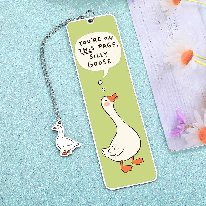 Green Stuff Cute Bookmarks for Women Girls Kids Silly Goose Metal Bookmark Funny Book Lovers Gifts for Readers Book Lovers Women Book Marks for Reading Womens Kid Girls Page Holders for Reading 2-Side