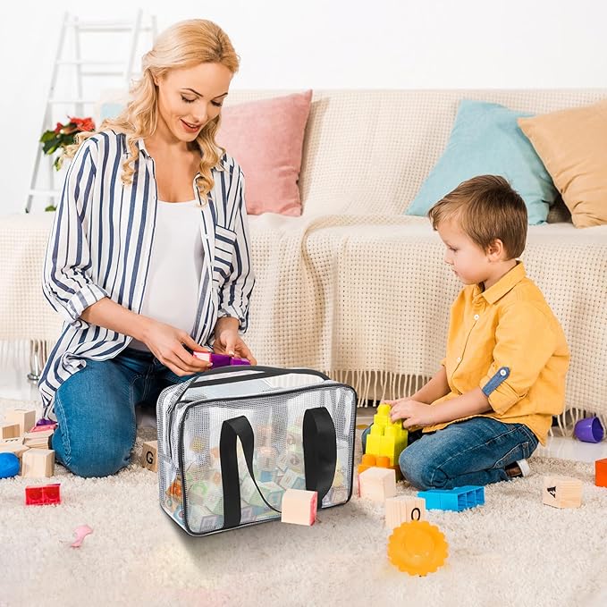 6PCS Large Toy Storage Bags, Clear Foldable Toy Organizer Bags with Zipper, Portable Travel Organizer Bags for Puzzles, Books, Art Supplies