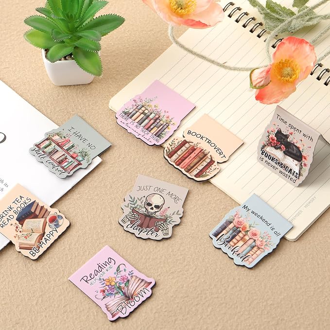 Book Lovers Magnetic Bookmarks - 8 PCs Cute Cat Page Markers Gifts Funny Vintage Aesthetic Flower Magnet Book Marks for Reading Women Readers Bookish Students Teacher Birthday Graduation