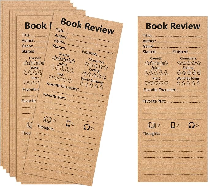 50 Pack Vintage Book Review Bookmarks for Book Lovers,Kraft Paper Cardboard Tracker Cards for Reading Journals,Brown(2.4"x5.9")