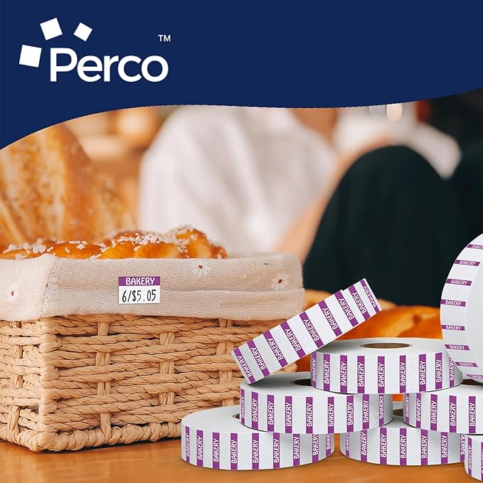 Monarch 1131 Purple Reverse Print on White Bakery Labels — 8 Rolls, 1 Sleeve, 20,000 Labels for Monarch 1131 Price & Date Guns—with Tamper-Proof Design for Marking Breads, Pastries, Cakes—Made in USA