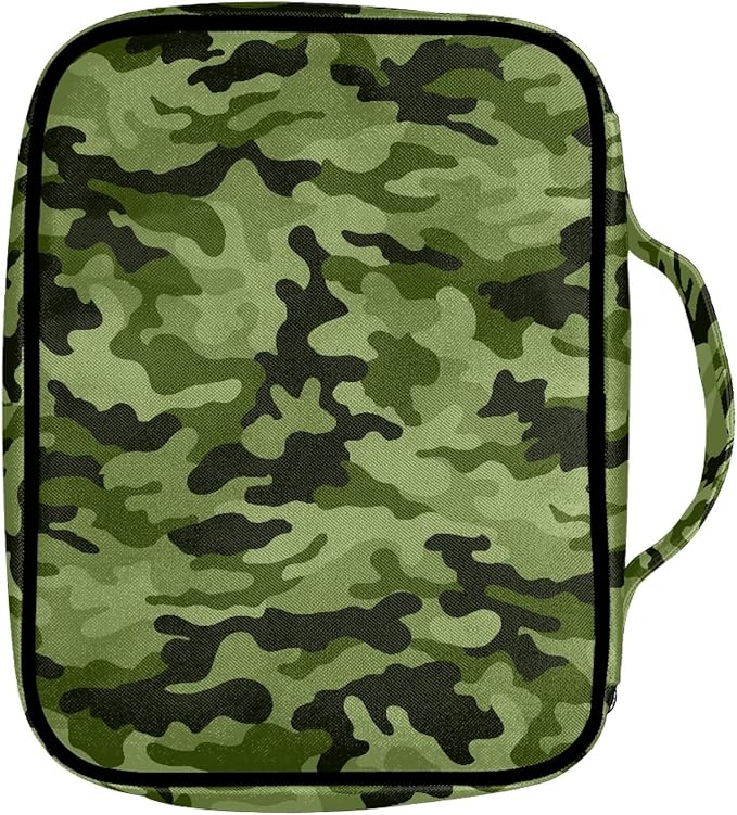 FDANDNDE Green Camo Bible Case with Handles and Zippered, Kid Bible Cover for Church Study Bible, Bible Cover Easy to Cleaning