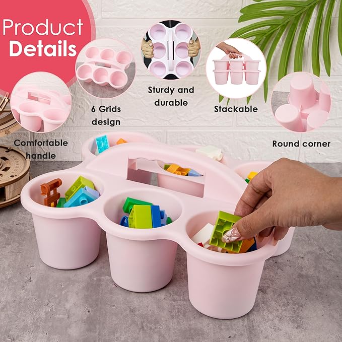 2 Pack Classroom Caddy For School,Kidsroom,Pencil Holder,Plastic Cup Caddy for Drink Delivery (Pink)