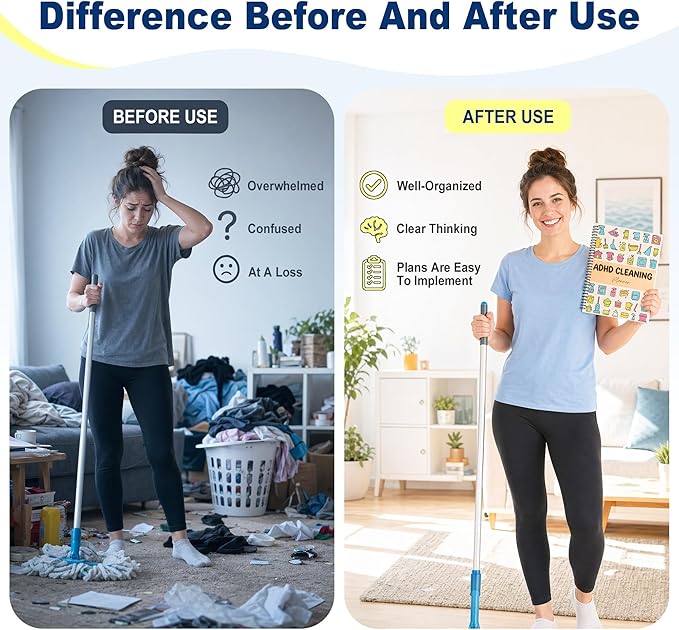 Metyond ADHD Cleaning Planner for Adults - Cleaning Schedule and Checklist Organizer, Daily & Weekly & Monthly Household Cleaning Planners for ADHD Minds, Clear Logic Stress-Free Housework