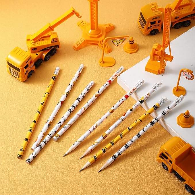 Teling 48 Pcs Construction Party Favors Fun Pencils in Bulk with Eraser for Theme Birthday Supplies Wooden Number 2 Graphite Pencils for Students Back to School Gifts Classroom Birthday Supplies