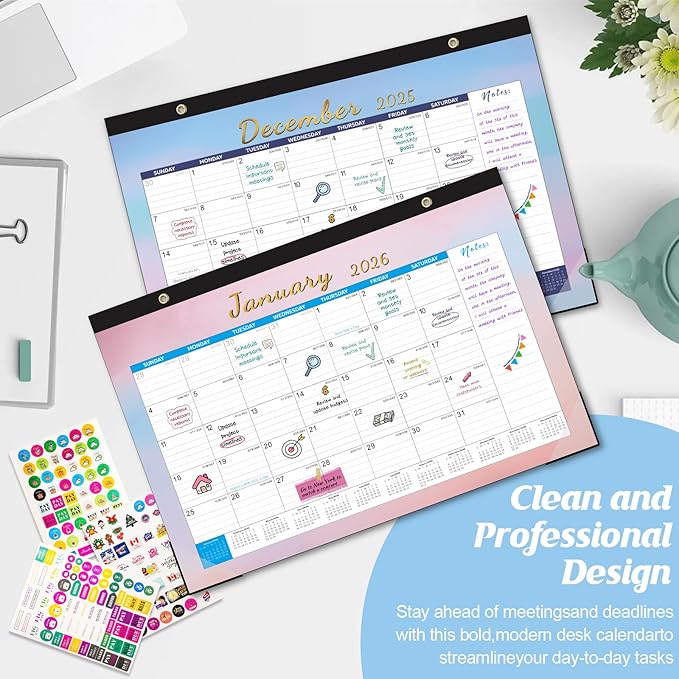 Gannyfer Desk Calendar 2026, Magnetic Calendar for Refrigerator, 18 Monthly Large Yearly Desktop/Wall Calendar 2026 with Stickers Plastic Cover Hanging String, 2026 Calendar for Office, Home or School, 17" x 12"