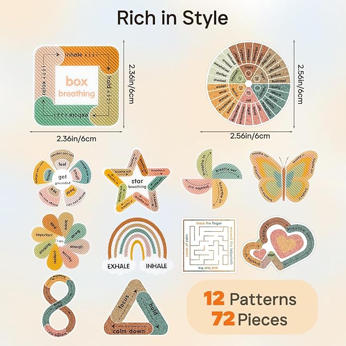 Sensory Strips for Anxiety Calming Stickers, 72Pcs 2 Textured for Mood Calming, Breathing Mindfulness Fidget Sticker for Kids, Anxiety Relief at Office & Classroom Desk